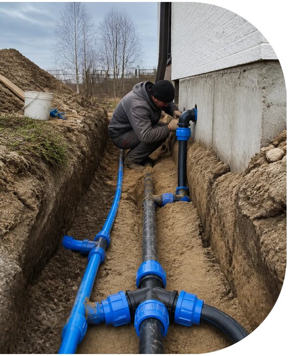 Монтаж наружного водопровода на участке под ключ в Кизляре